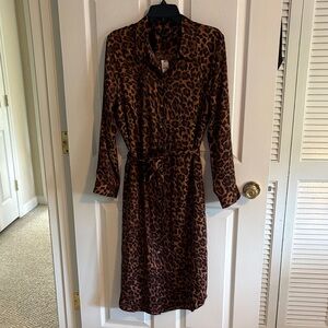 Talbots Brown Leopard Print Long Sleeve Dress